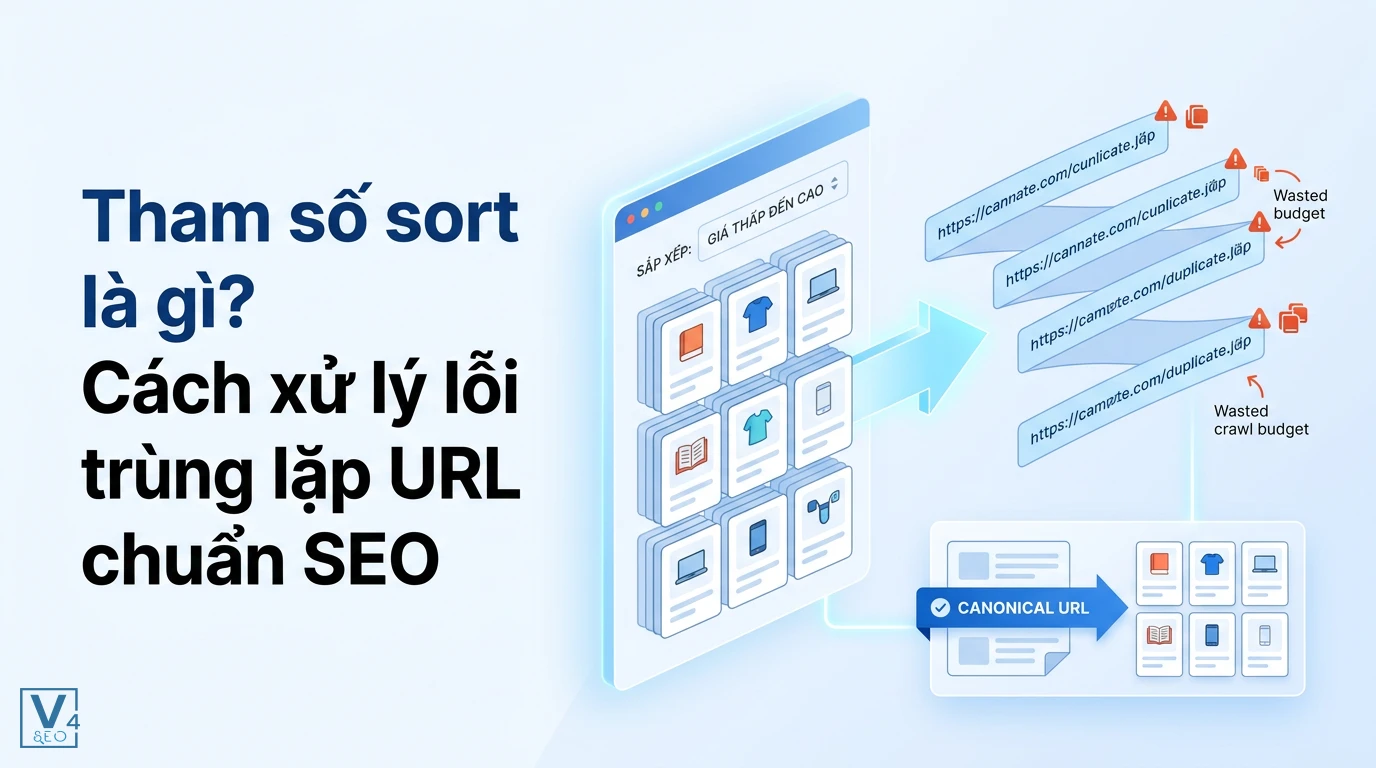 Mô hình giải thích tham số sort là gì và cách nó tạo ra URL trùng lặp gây lãng phí ngân sách cào dữ liệu của website.