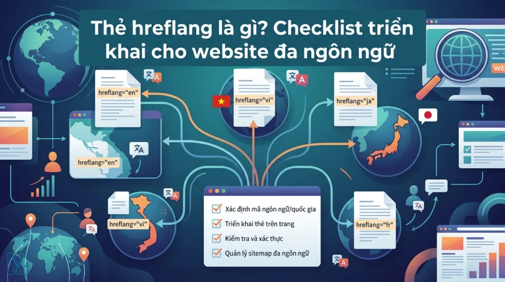Thẻ hreflang là gì? Checklist triển khai cho website đa ngôn ngữ 14 Sơ đồ kết nối các phiên bản ngôn ngữ của website bằng thẻ hreflang giúp tối ưu hóa SEO quốc tế.