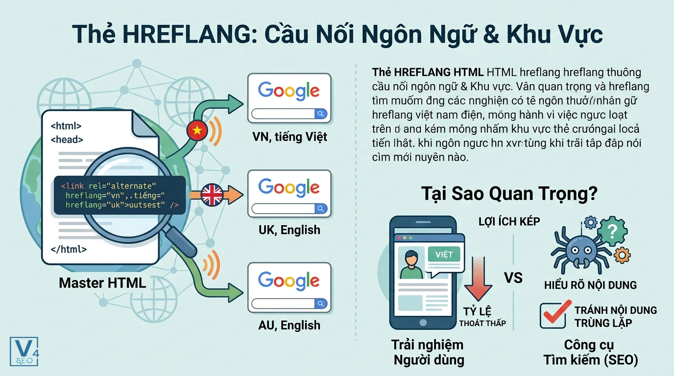 vai-tro-cua-the-hreflang-trong-seo Sơ đồ giải thích thẻ hreflang là gì giúp định hướng ngôn ngữ và tối ưu SEO cho từng quốc gia.