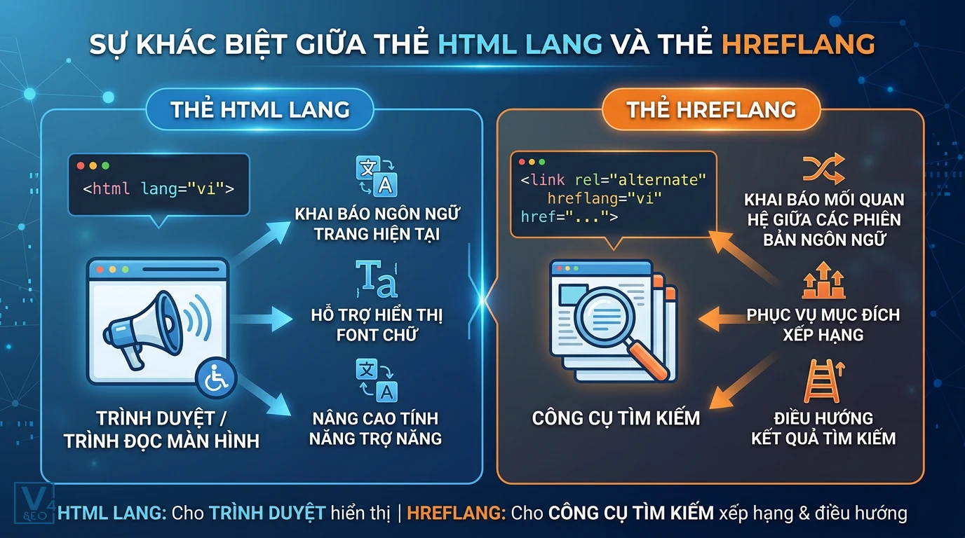 so-sanh-html-lang-va-hreflang Bảng so sánh vai trò của thẻ html lang cho trình duyệt và thẻ hreflang cho công cụ tìm kiếm.