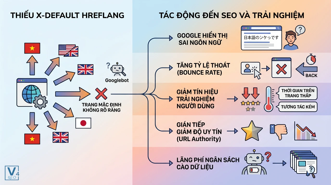 tac-hai-thieu-x-default-hreflang-seo Sơ đồ phân tích tác hại khi thiếu x-default hreflang làm giảm hiệu suất SEO và trải nghiệm người dùng quốc tế.