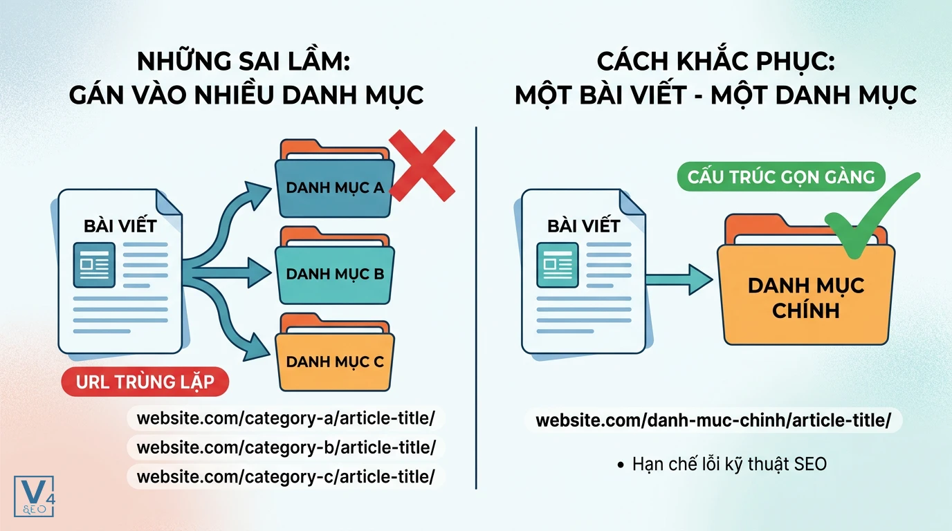sai-lam-gan-bai-viet-vao-nhieu-danh-muc So sánh lỗi gán một bài viết vào nhiều danh mục gây trùng lặp URL và cách khắc phục chuẩn SEO