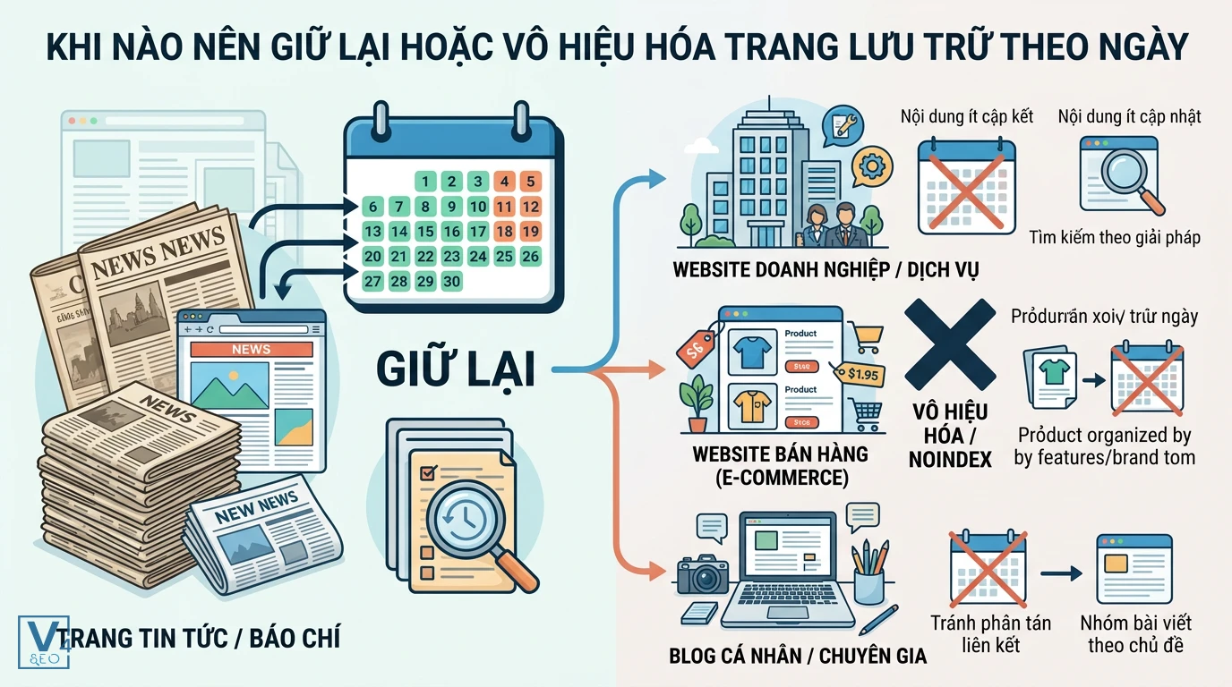 huong-dan-xu-ly-trang-luu-tru-theo-ngay Bảng so sánh khi nào nên giữ lại hoặc vô hiệu hóa trang lưu trữ theo ngày cho từng loại hình website.