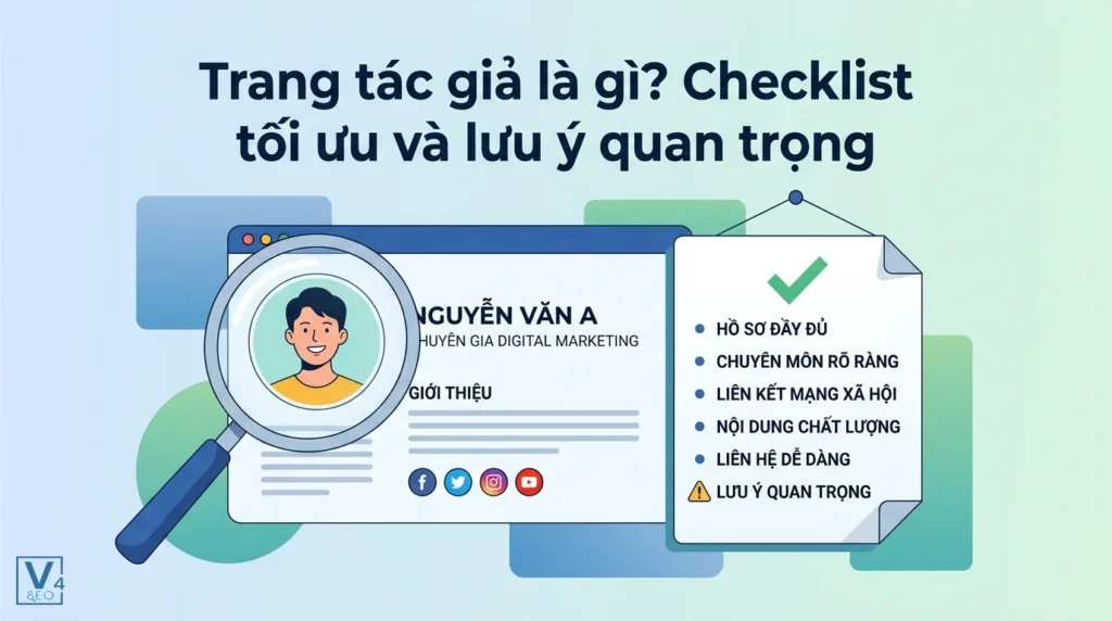 Mô hình trang tác giả chuẩn SEO với các tiêu chí tối ưu thông tin cá nhân và độ uy tín chuyên môn.