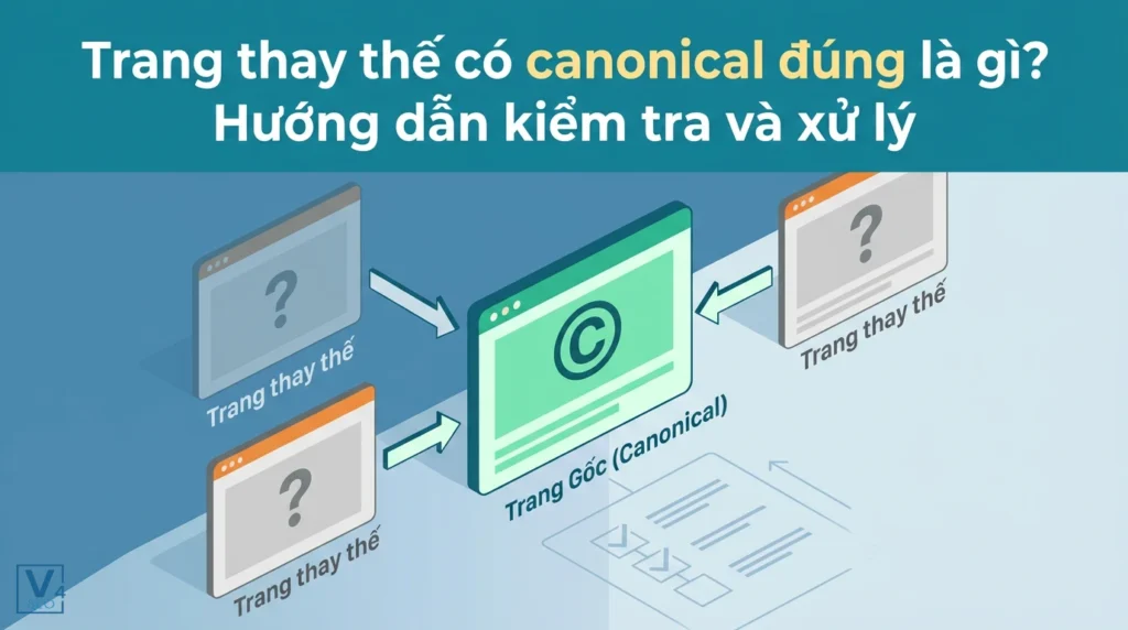 Mô hình các trang thay thế trỏ liên kết khai báo về một trang gốc canonical chuẩn trong SEO