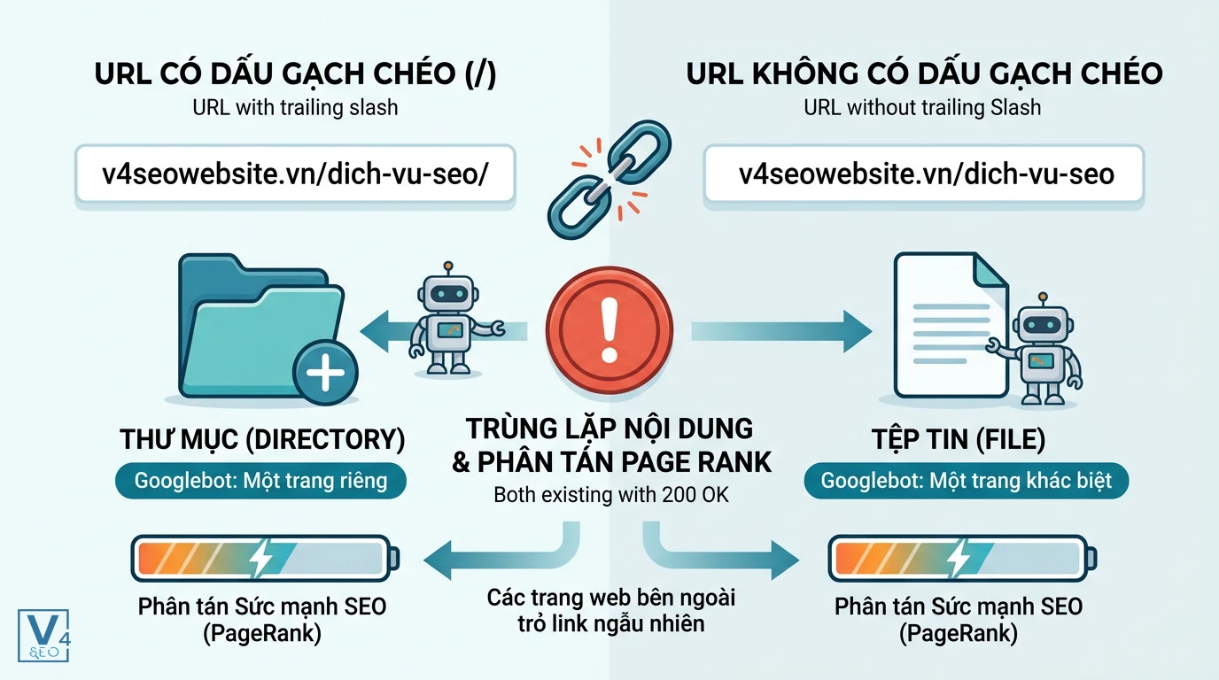 so-sanh-url-co-va-khong-co-trailing-slash Sự khác biệt giữa URL có và không có dấu gạch chéo cuối gây ra lỗi trùng do cuối là gì trong SEO.