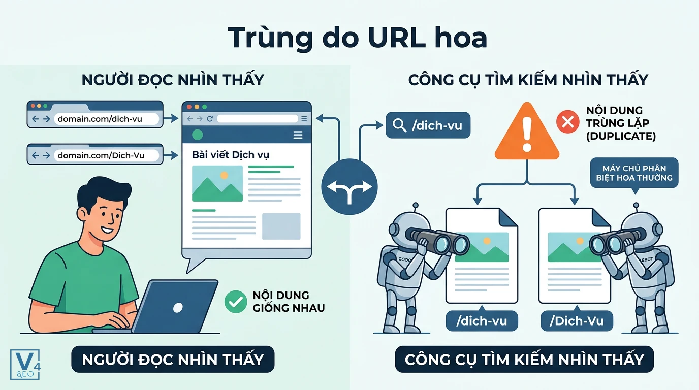 khai-niem-trung-do-url-hoa Sự khác biệt giữa góc nhìn của người dùng và Googlebot về lỗi trùng do URL hoa là gì.