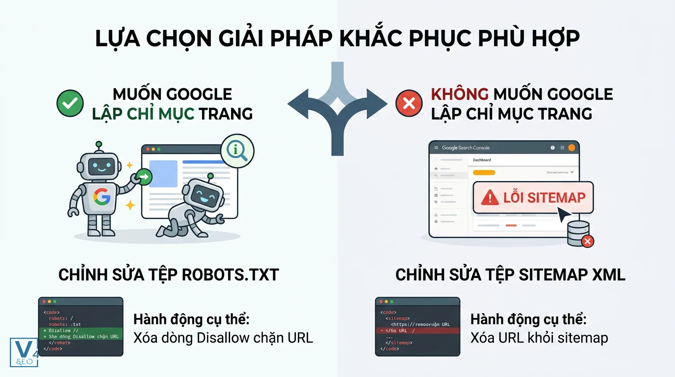 giai-phap-khac-phuc-loi-sitemap-robots-txt Hai hướng giải quyết lỗi URL gửi sitemap bị chặn robots.txt dựa trên mục tiêu lập chỉ mục của website.