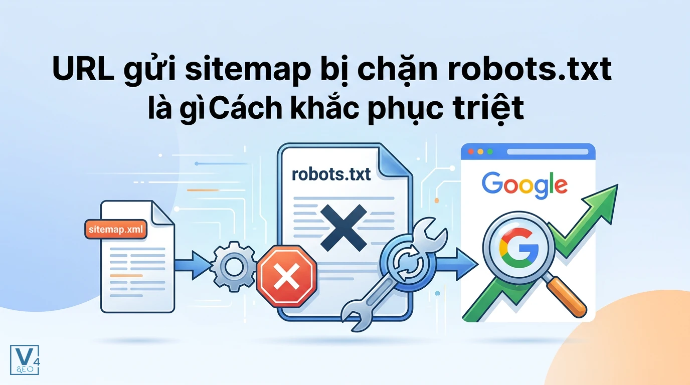 Mô tả lỗi URL gửi sitemap bị chặn bởi file robots.txt và quy trình tối ưu hóa giúp Google lập chỉ mục website.