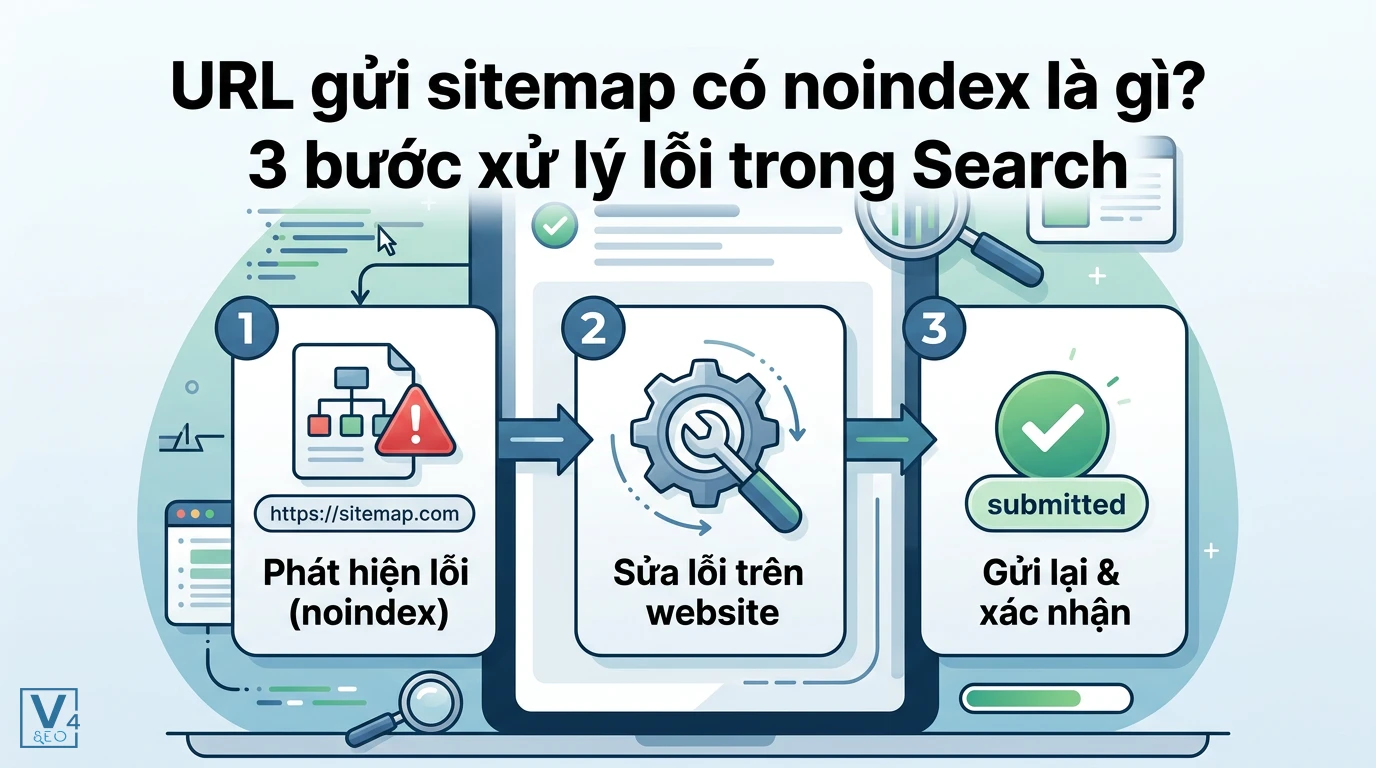 Quy trình 3 bước khắc phục lỗi URL gửi sitemap có noindex trong Google Search Console giúp tối ưu SEO.