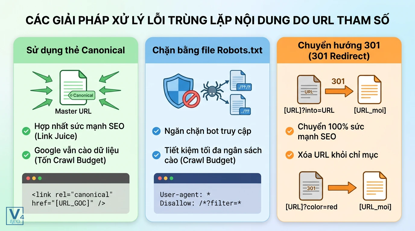 giai-phap-khac-phuc-url-tham-so-trung-lap So sánh 3 cách khắc phục lỗi trùng lặp nội dung do URL tham số gồm thẻ Canonical, Robots.txt và chuyển hướng 301.
