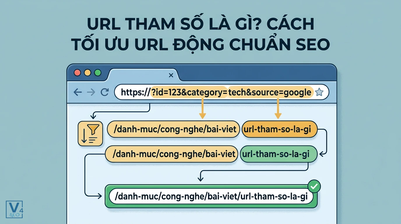 Mô hình chuyển đổi URL tham số phức tạp thành cấu trúc URL tĩnh thân thiện với công cụ tìm kiếm và người dùng.