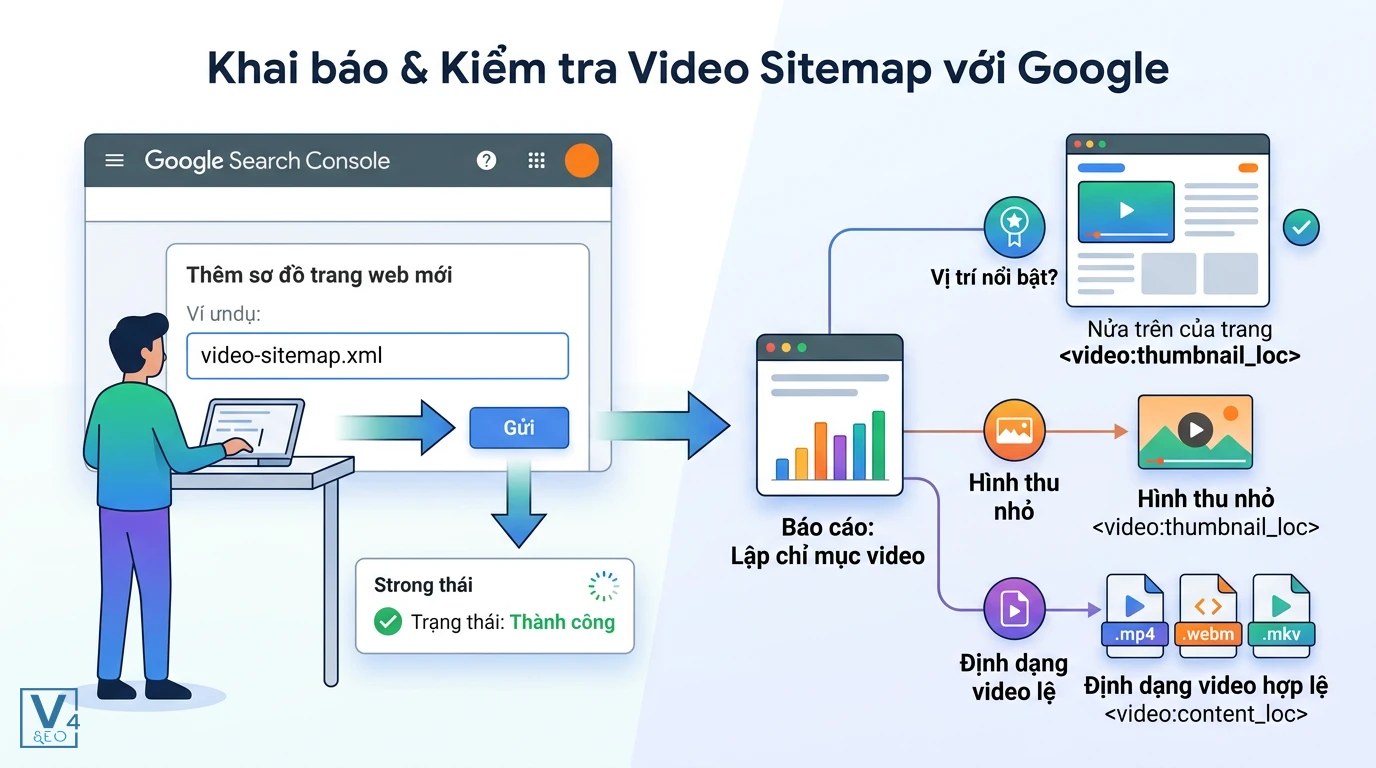 quy-trinh-khai-bao-kiem-tra-video-sitemap Quy trình gửi video sitemap lên Google Search Console và các yếu tố cần kiểm tra để tránh lỗi lập chỉ mục video.