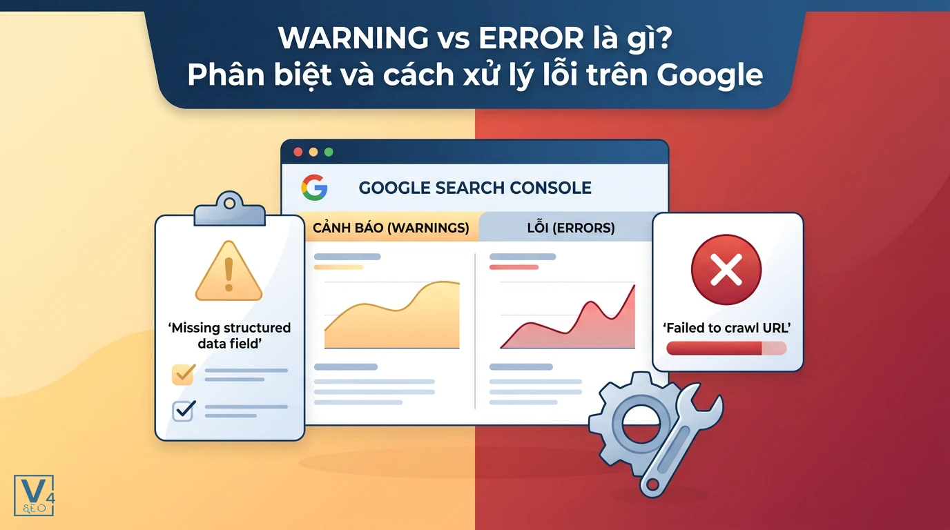 So sánh trực quan giữa cảnh báo warning và lỗi error trên giao diện báo cáo của Google Search Console
