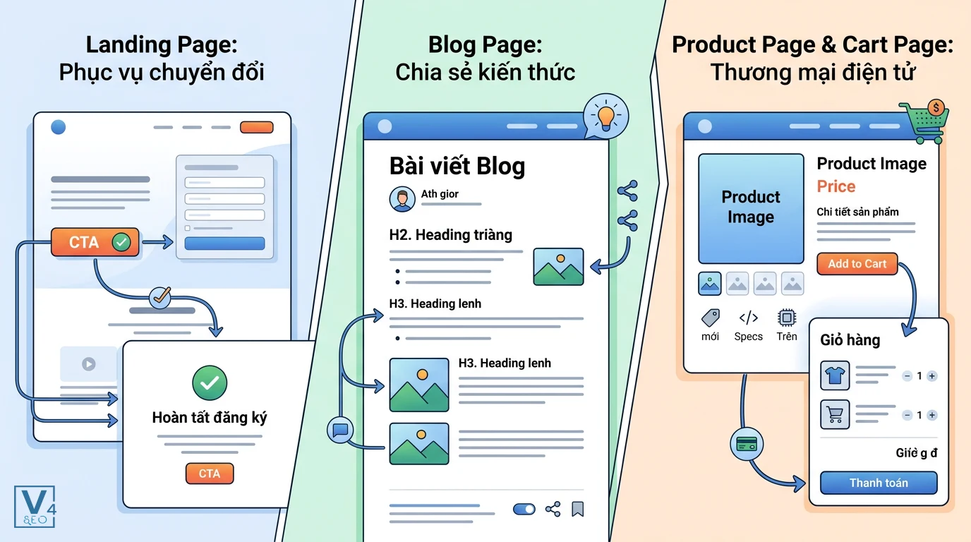 cac-loai-webpage-pho-bien Mô hình so sánh cấu trúc và mục đích của Landing Page, Blog Page và Product Page trong WebPage