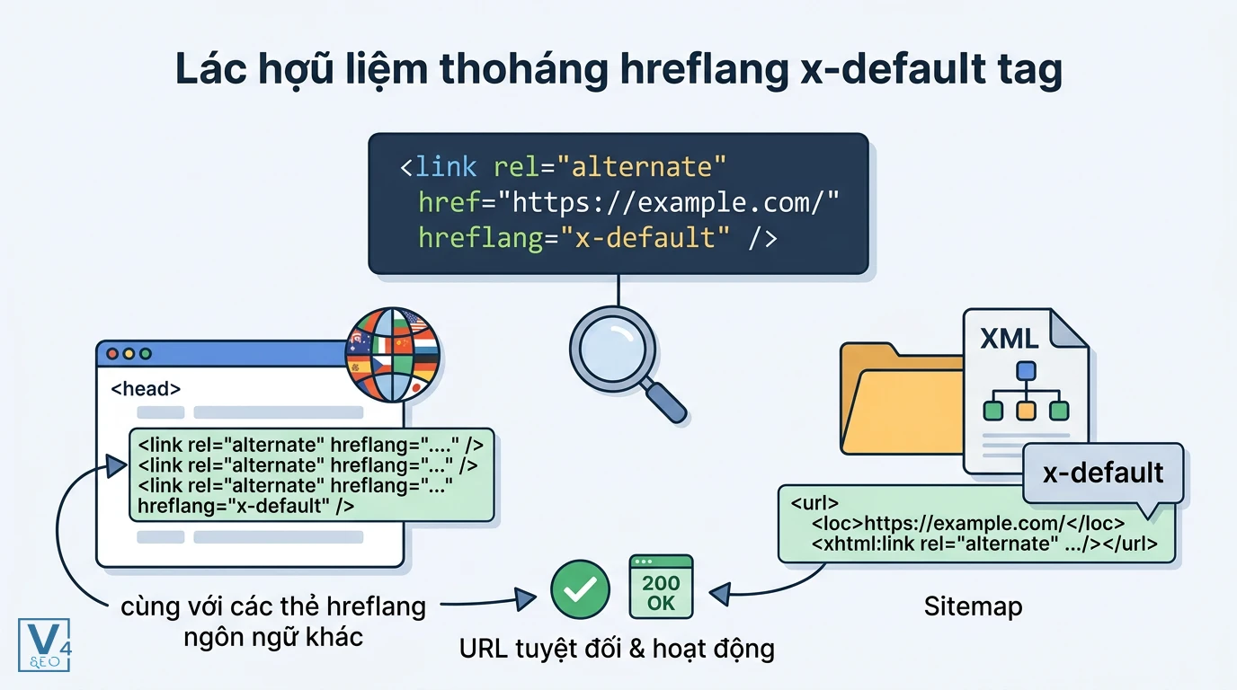 cu-phap-the-hreflang-x-default Cú pháp khai báo thẻ hreflang x-default chuẩn trong HTML head và XML Sitemap giúp tối ưu SEO đa ngôn ngữ.