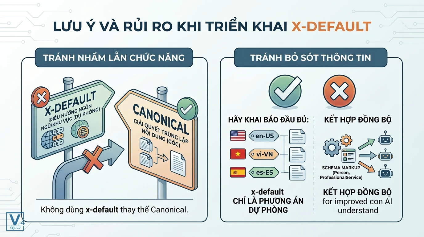 luu-y-va-rui-ro-khi-trien-khai-x-default Các sai lầm cần tránh khi triển khai x-default là gì bao gồm phân biệt với canonical và khai báo đủ mã ngôn ngữ.