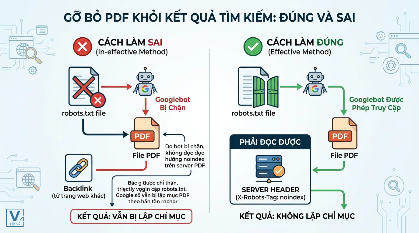 so-sanh-robots-txt-va-x-robots-tag-pdf So sánh cách chặn index PDF sai bằng robots.txt và đúng bằng cấu hình X-Robots-Tag cho PDF trên server.
