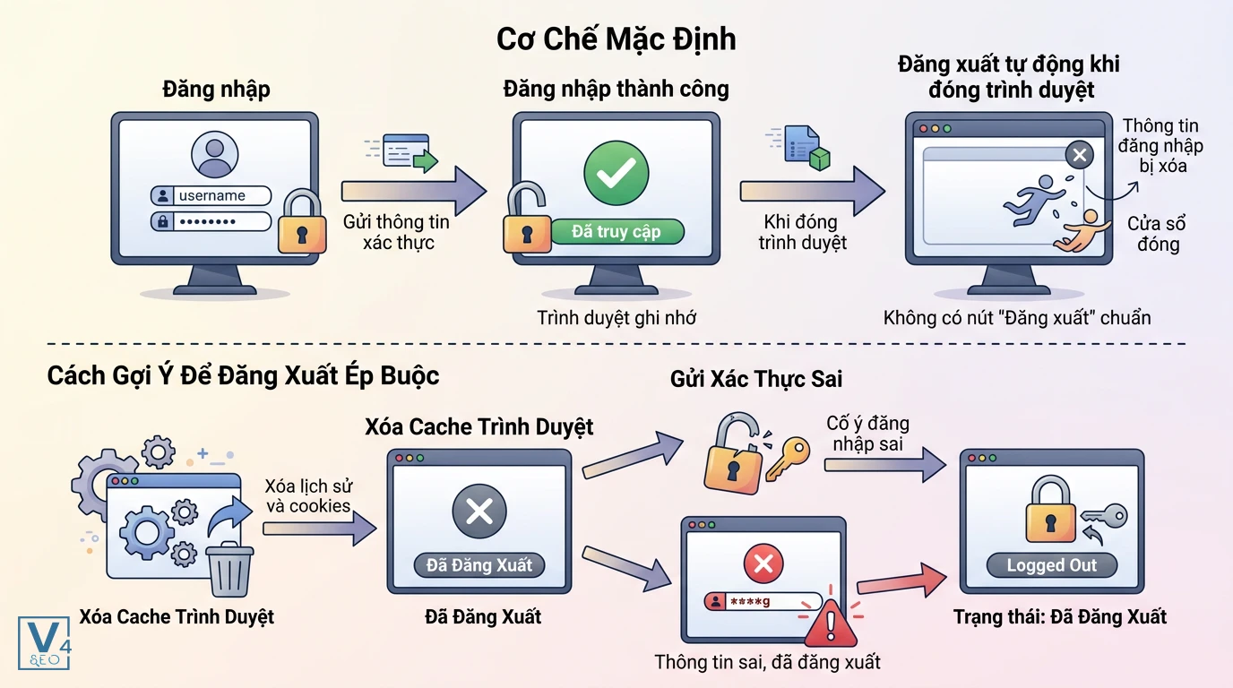 quy-trinh-dang-xuat-basic-authentication Quy trình đăng xuất mặc định và các cách ép đăng xuất thủ công khi sử dụng Basic Authentication.
