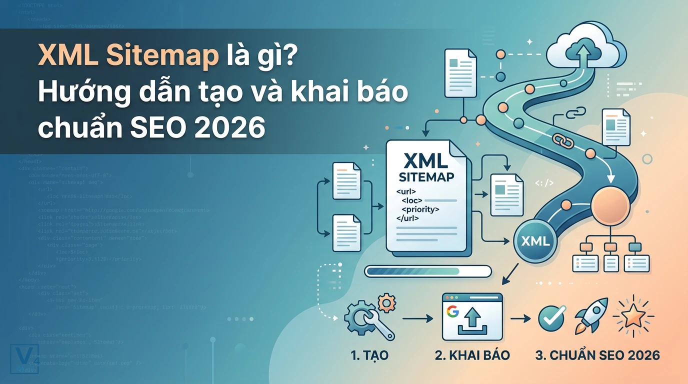 Mô hình trực quan hóa khái niệm XML sitemap là gì và quy trình 3 bước tạo, khai báo sơ đồ trang web chuẩn SEO