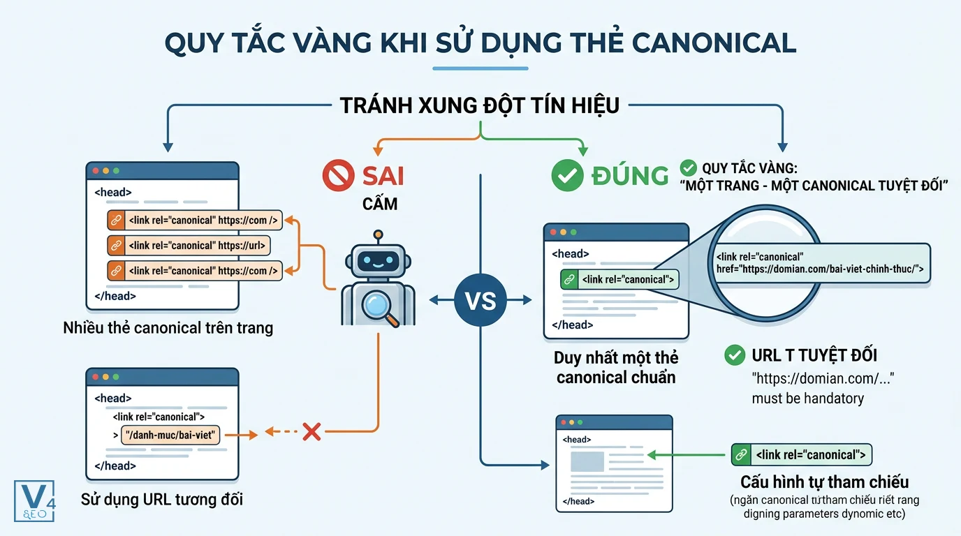 quy-tac-su-dung-the-canonical-chuan So sánh cách thiết lập thẻ canonical đúng và sai để tránh lỗi xung đột canonical là gì trong SEO.
